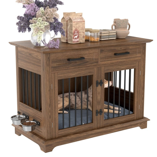 44.48' Large Dog Crate Furniture, Indoor Wooden Dog Kennel End Table