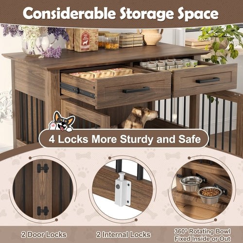 44.48' Large Dog Crate Furniture, Indoor Wooden Dog Kennel End Table
