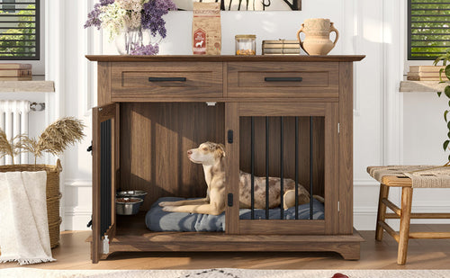 44.48' Large Dog Crate Furniture, Indoor Wooden Dog Kennel End Table