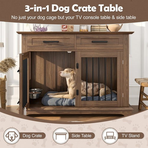 44.48' Large Dog Crate Furniture, Indoor Wooden Dog Kennel End Table
