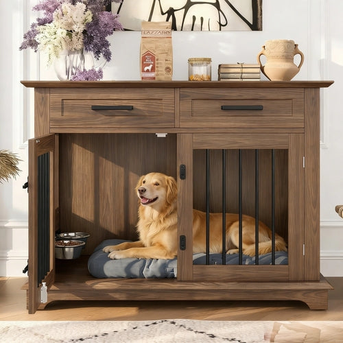 44.48' Large Dog Crate Furniture, Indoor Wooden Dog Kennel End Table