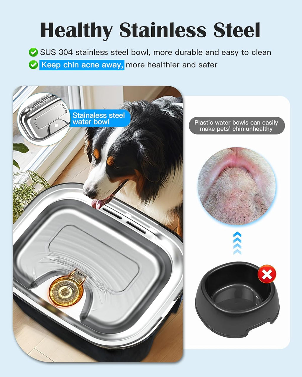 Stainless Steel Automatic Pet Water Fountain - 2.6 Gallon for Large Dog & Multi Pets