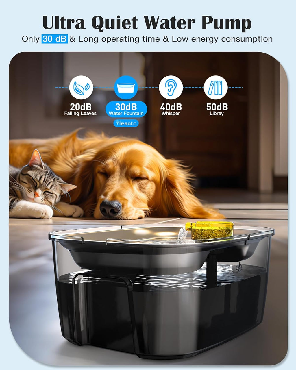 Stainless Steel Automatic Pet Water Fountain - 2.6 Gallon for Large Dog & Multi Pets