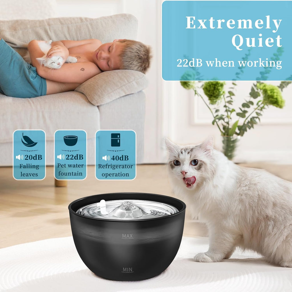 Stainless Steel Automatic Cat Water Fountain - 3L (102oz) Quiet Flow Design