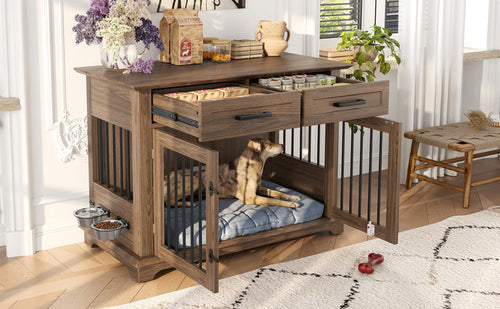 44.48' Large Dog Crate Furniture, Indoor Wooden Dog Kennel End Table