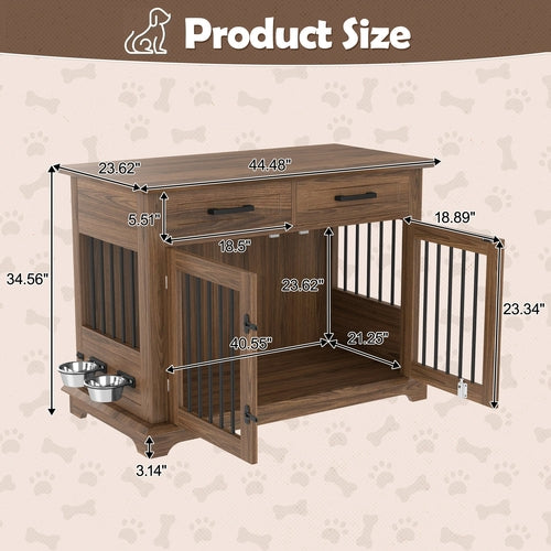 44.48' Large Dog Crate Furniture, Indoor Wooden Dog Kennel End Table
